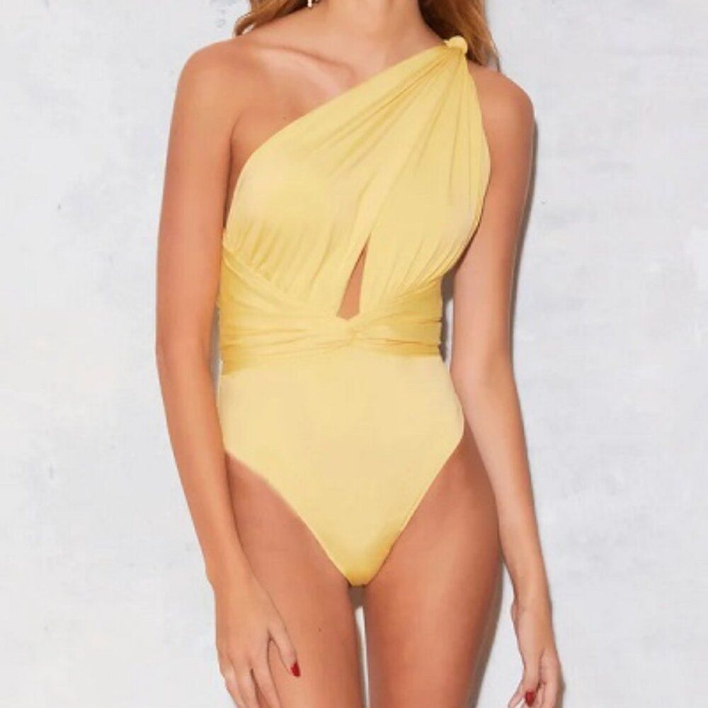 Fleur du Mal Yellow One-Shoulder Draped Bodysuit